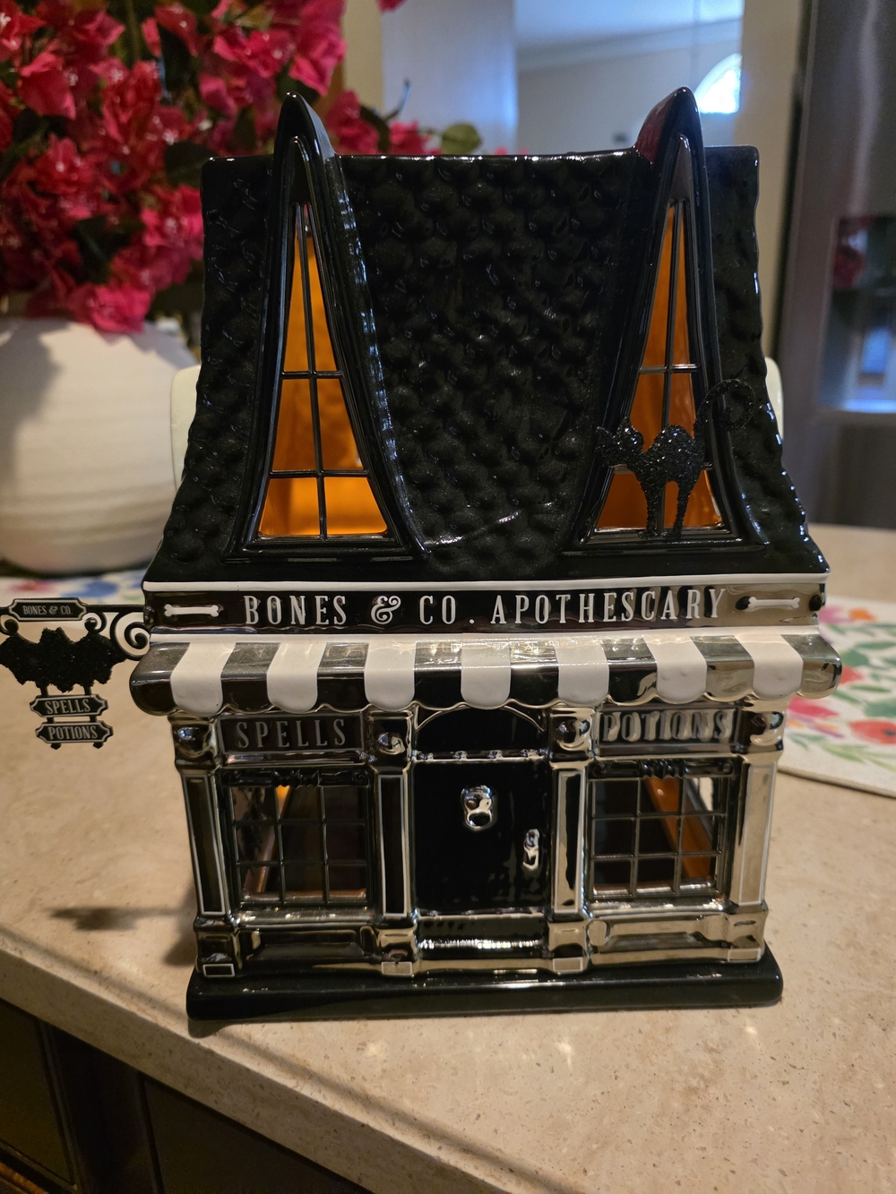Bath & Body Works Black & Orange Bones & Co. Apothecary Halloween Ceramic House
